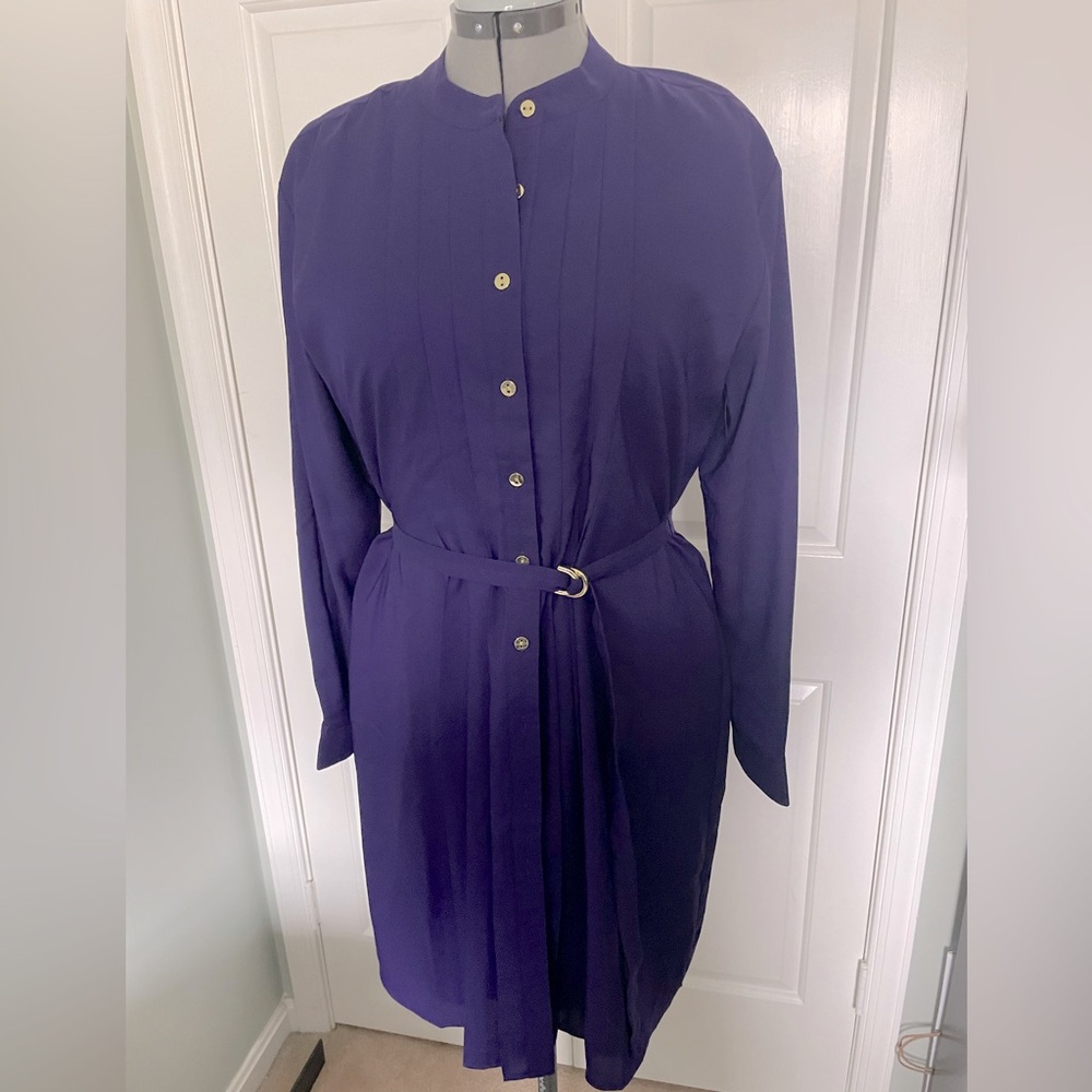 Ann Taylor Pleated Placket Mulberry Purple Button-Down Dress 12